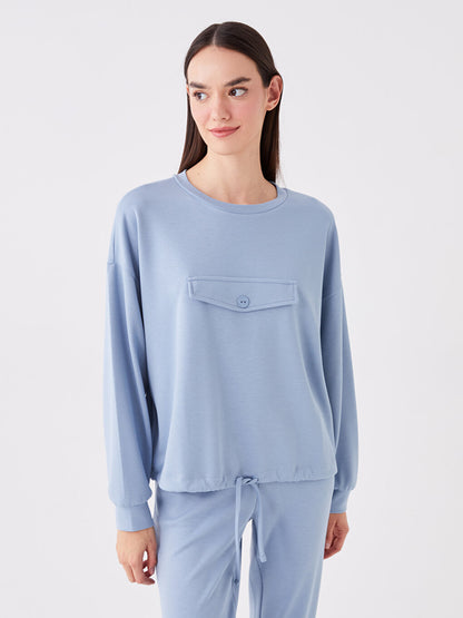 Crew Neck Plain Long Sleeve Oversize Women's Pajama Top