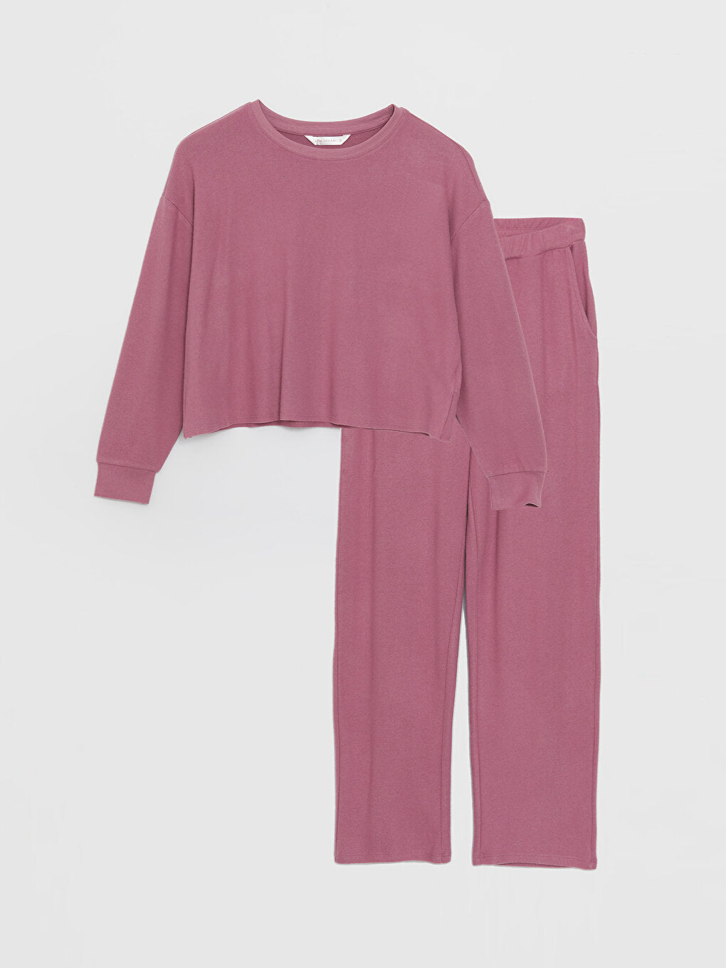 Crew Neck Plain Long Sleeve Women's Pajama Set