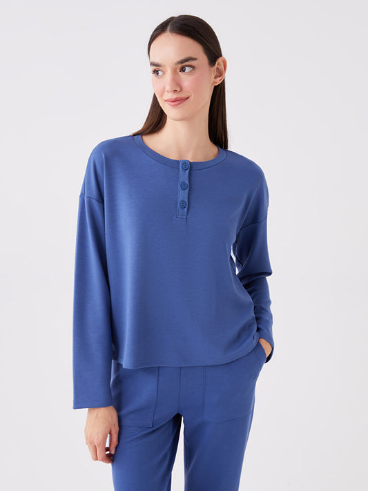 Crew Neck Plain Long Sleeve Women's Pajama Top