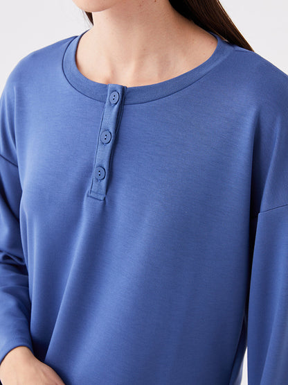 Crew Neck Plain Long Sleeve Women's Pajama Top