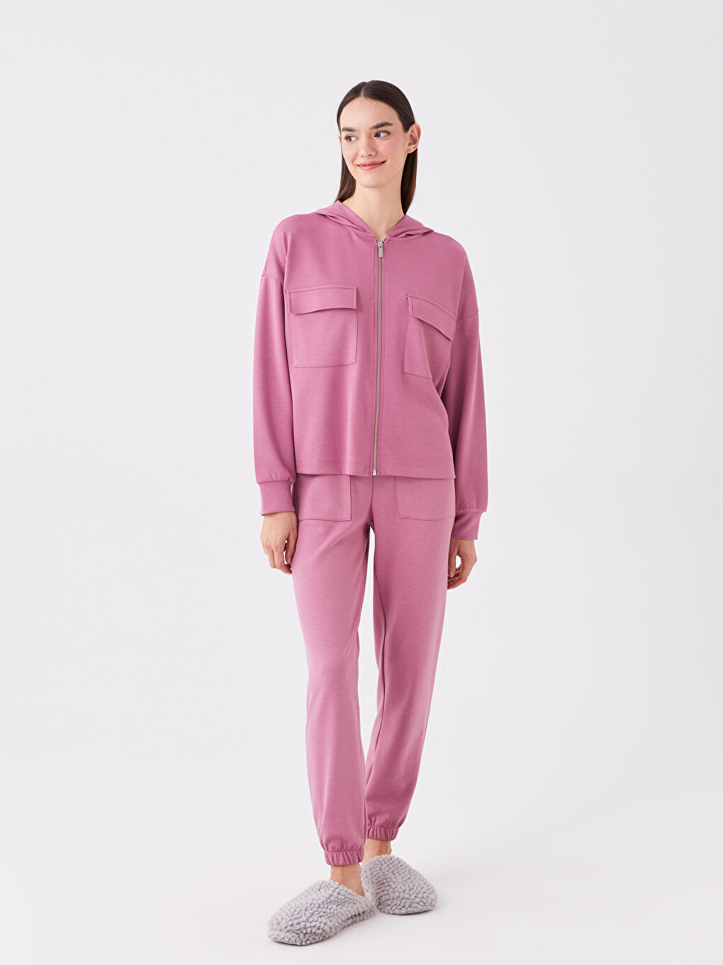 Hooded Plain Long Sleeve Women's Pajama Top