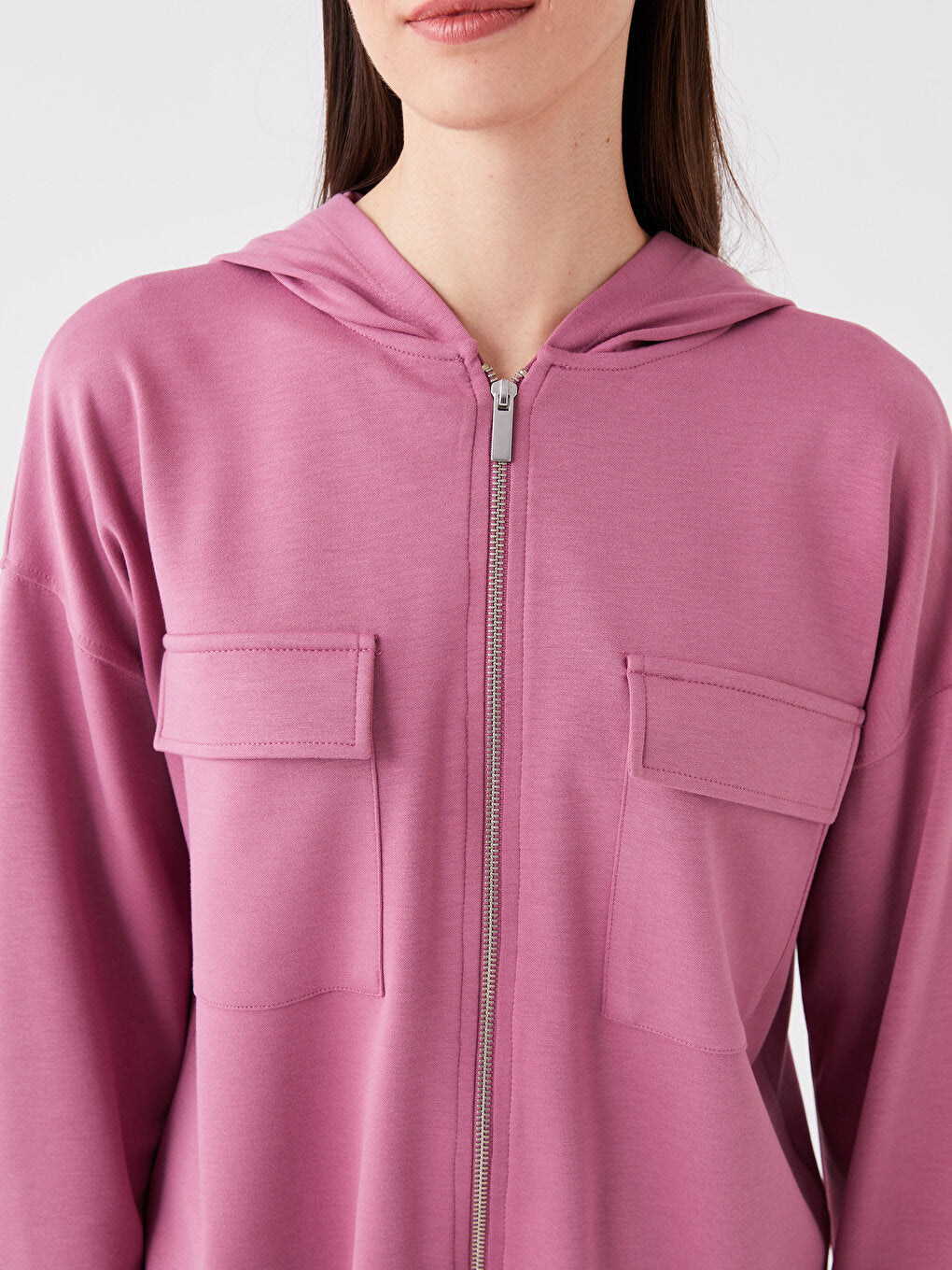 Hooded Plain Long Sleeve Women's Pajama Top