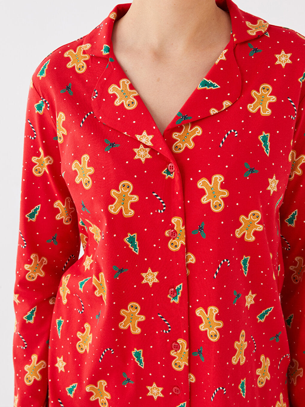 Shirt Collar New Year Themed Long Sleeve Women's Pajama Set