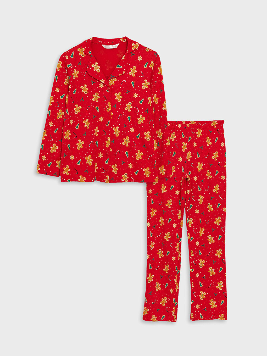 Shirt Collar New Year Themed Long Sleeve Women's Pajama Set