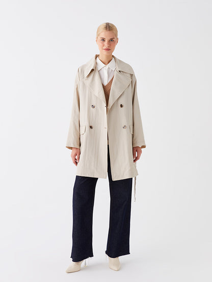 Double Breasted Collar Straight Long Sleeve Women's Trench Coat