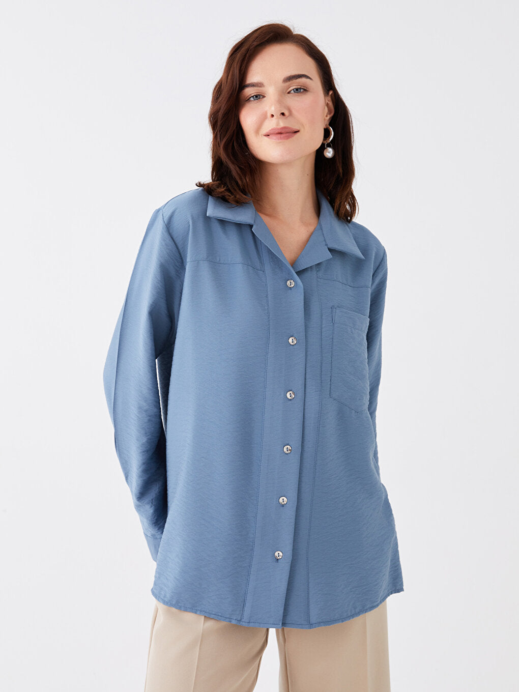 Plain Long Sleeve Poplin Women's Shirt