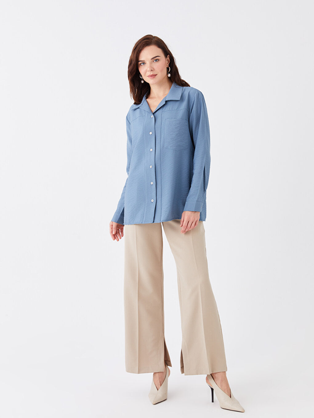 Plain Long Sleeve Poplin Women's Shirt