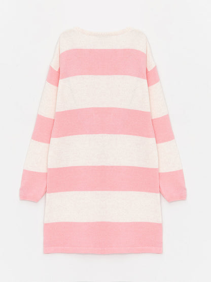 Crew Neck Striped Long Sleeve Girl's Knitwear Dress