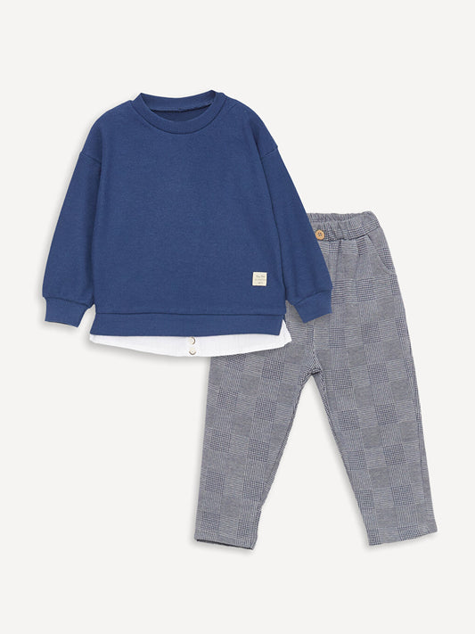 Crew Neck Long Sleeve Baby Boy Sweatshirt and Trousers 2-Piece Set