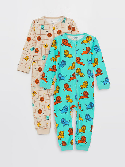 Crew Neck Long Sleeve Printed Baby Boy Jumpsuit 2-pack