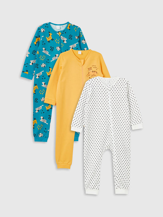 Crew Neck Long Sleeve Printed Baby Boy Jumpsuit 3-Piece