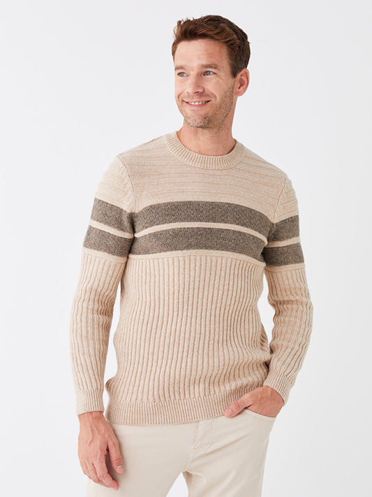 Crew Neck Striped Long Sleeve Men's Knitwear Sweater