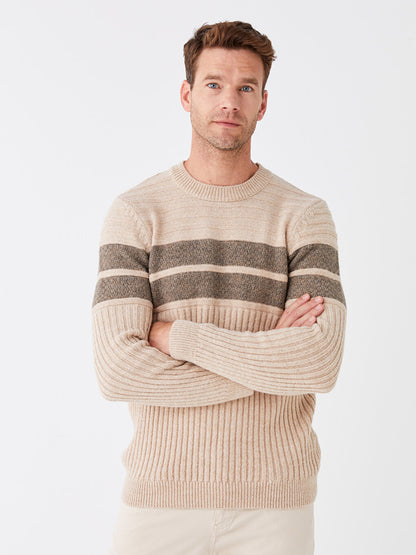 Crew Neck Striped Long Sleeve Men's Knitwear Sweater