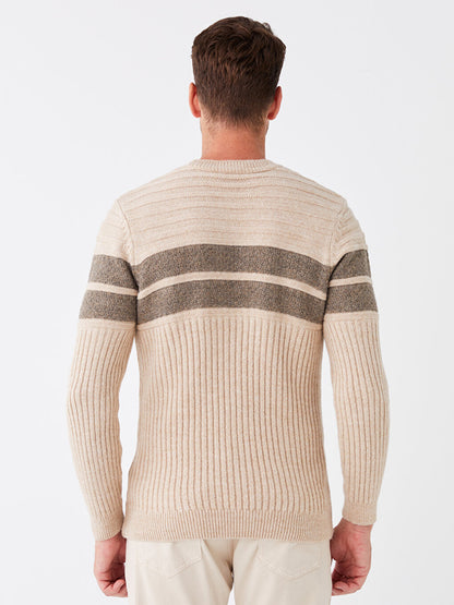 Crew Neck Striped Long Sleeve Men's Knitwear Sweater