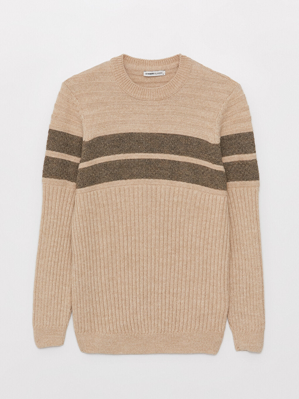 Crew Neck Striped Long Sleeve Men's Knitwear Sweater