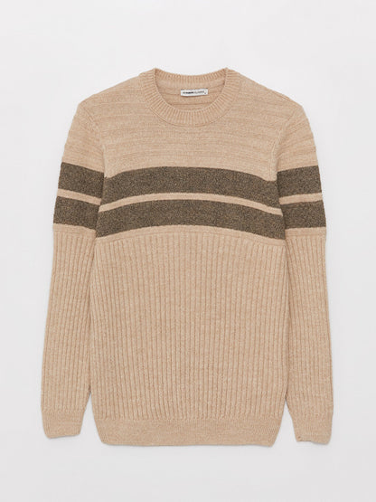 Crew Neck Striped Long Sleeve Men's Knitwear Sweater