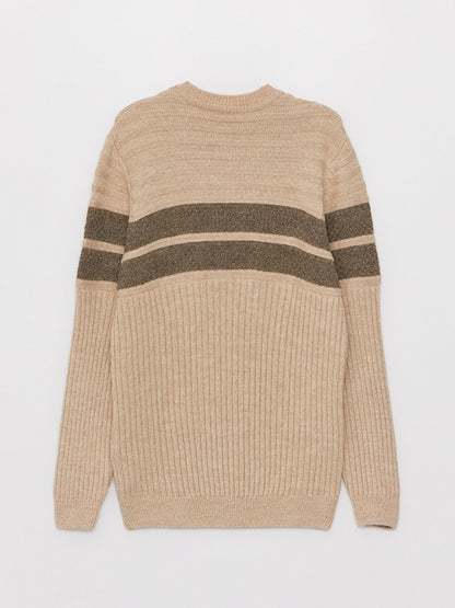 Crew Neck Striped Long Sleeve Men's Knitwear Sweater