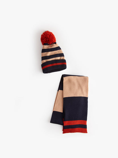 Color Blocked Boy's Scarf and Beanie