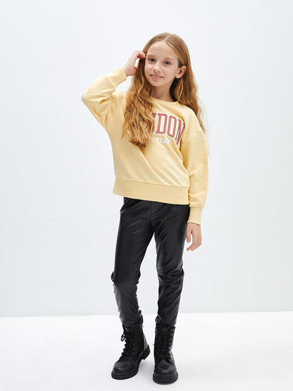 Leather Look Girls' Trousers with Elastic Waist