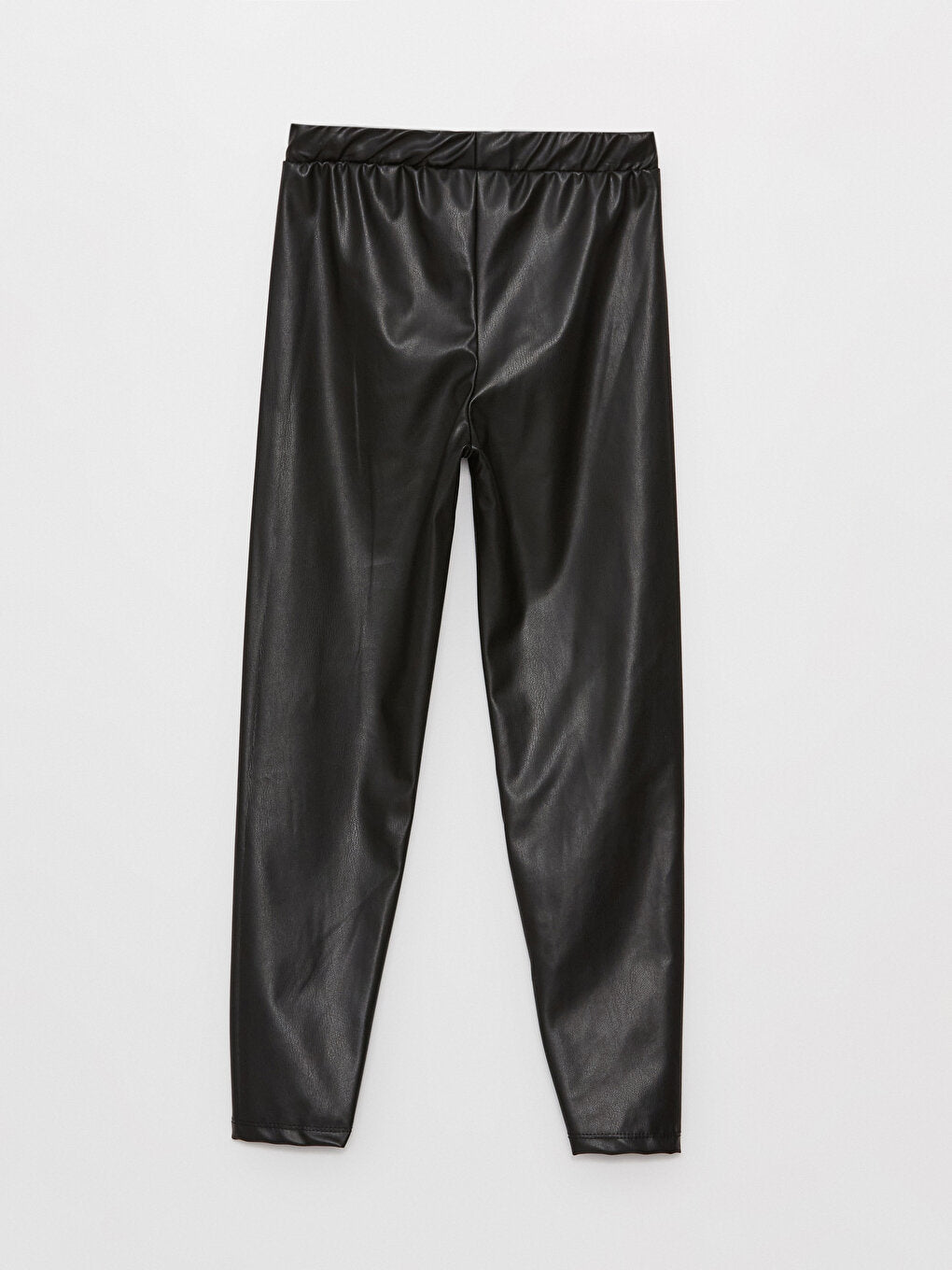 Leather Look Girls' Trousers with Elastic Waist