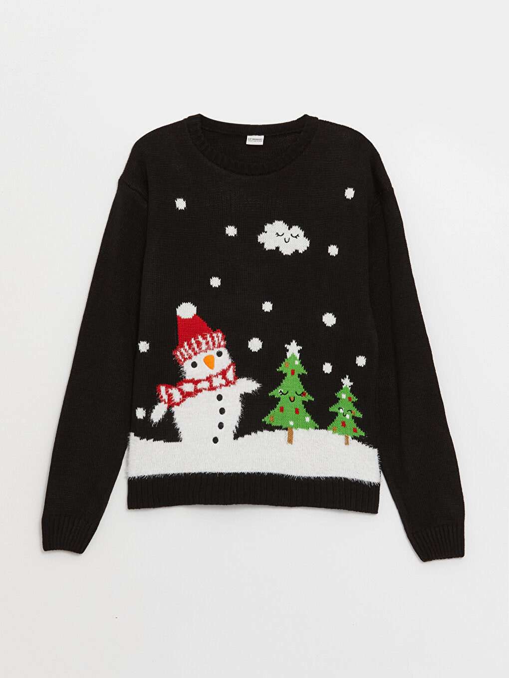 Crew Neck New Year Themed Long Sleeve Girl's Knitwear Sweater