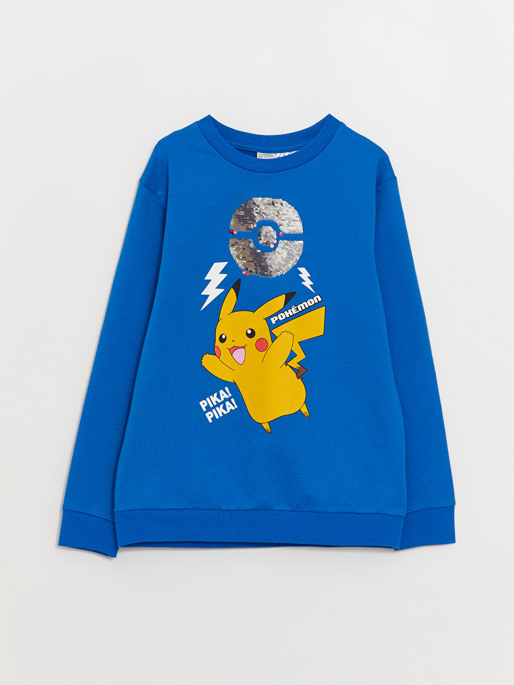 Crew Neck Pikachu Printed Reversible Sequined Long Sleeve Boy's Sweatshirt