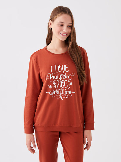 Crew Neck Printed Long Sleeve Women's Pajama Set