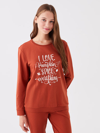 Crew Neck Printed Long Sleeve Women's Pajama Set