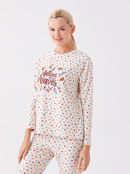 Crew Neck Printed Long Sleeve Women's Pajama Set