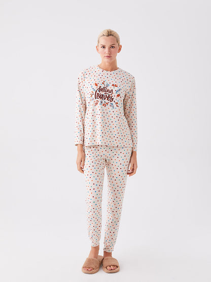 Crew Neck Printed Long Sleeve Women's Pajama Set