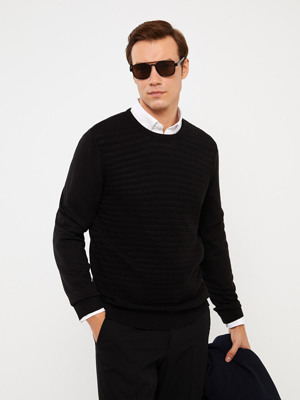 Crew Neck Long Sleeve Striped Men's Knitwear Sweater