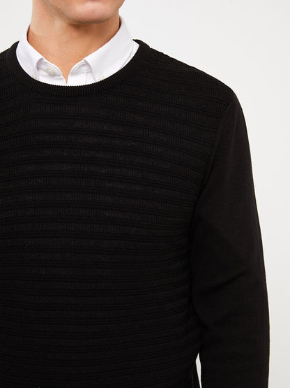 Crew Neck Long Sleeve Striped Men's Knitwear Sweater