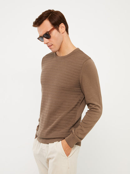 Crew Neck Long Sleeve Striped Men's Knitwear Sweater