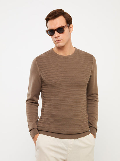 Crew Neck Long Sleeve Striped Men's Knitwear Sweater