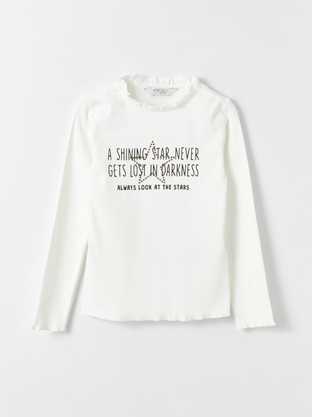 High Collar Printed Long Sleeve Girls' T-Shirt