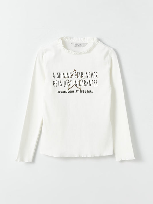 High Collar Printed Long Sleeve Girls' T-Shirt