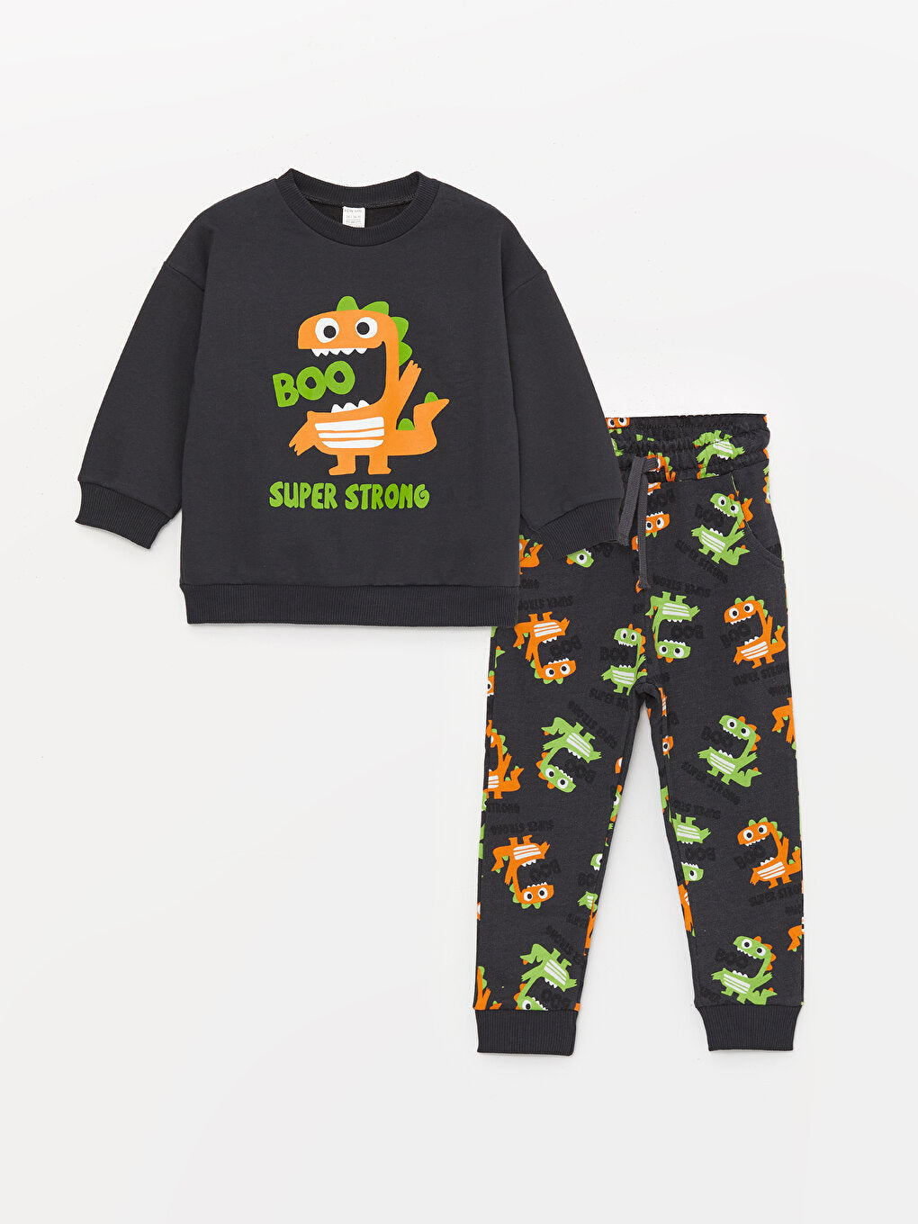 Crew Neck Long Sleeve Printed Baby Boy Sweatshirt and Trousers 2-Piece Set