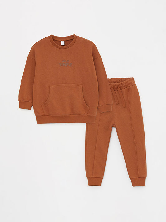 Crew Neck Long Sleeve Printed Baby Boy Sweatshirt and Sweatpants 2-Piece Set