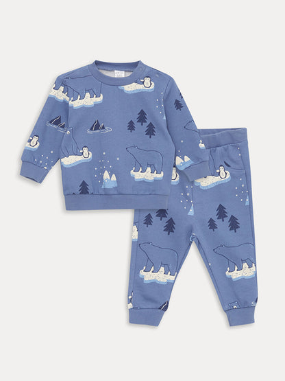 Crew Neck Long Sleeve Printed Baby Boy Sweatshirt and Sweatpants 2-Piece Set