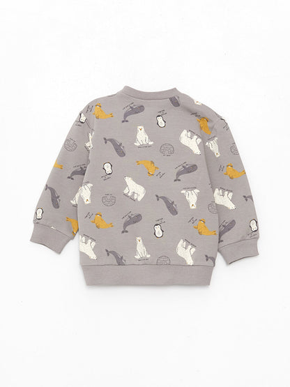 Crew Neck Long Sleeve Printed Baby Boy Sweatshirt and Tights 2-Piece Set