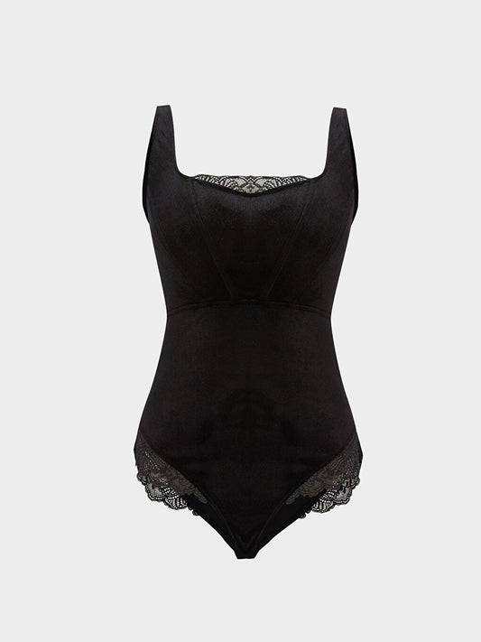 Lace Detailed Velvet Bodysuit