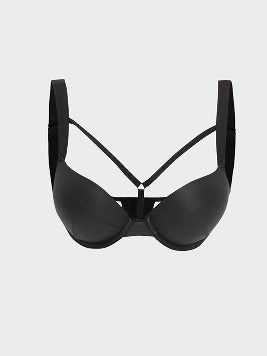 Underwire Padded Plain Leather Look T-Shirt Bra