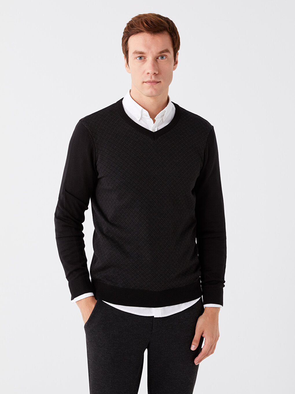 V-Neck Long Sleeve Men's Knitwear Sweater