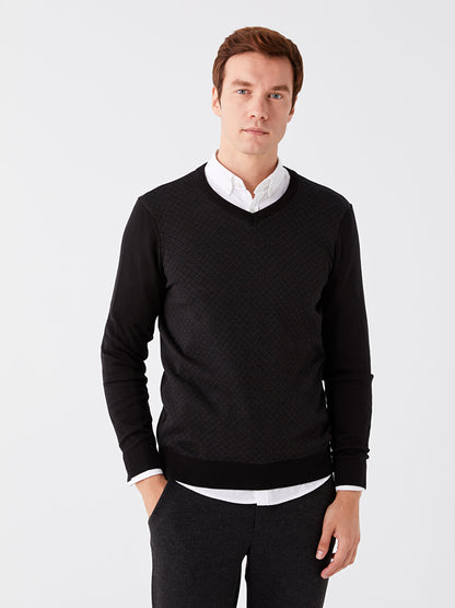 V-Neck Long Sleeve Men's Knitwear Sweater