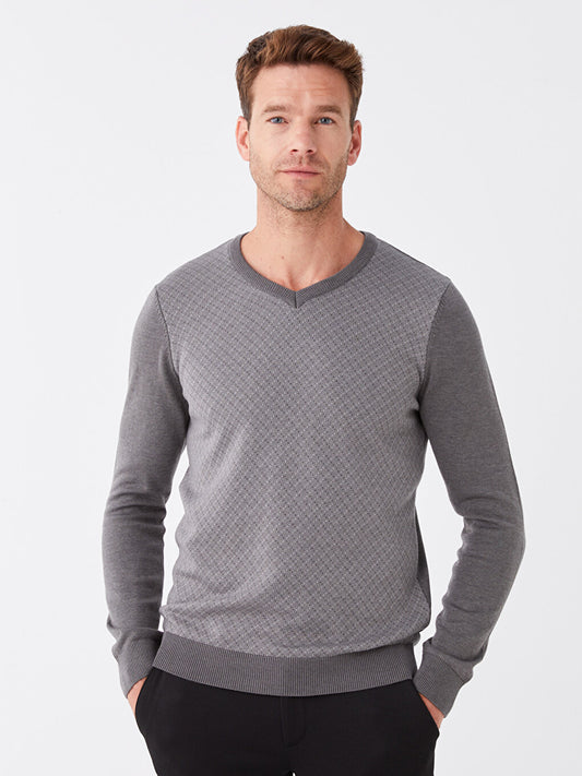 V-Neck Long Sleeve Men's Knitwear Sweater