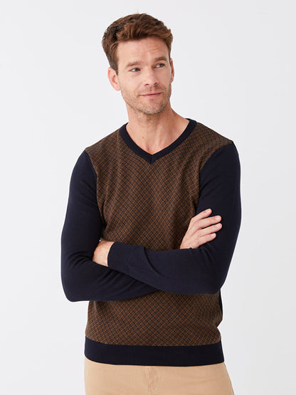 V-Neck Long Sleeve Men's Knitwear Sweater