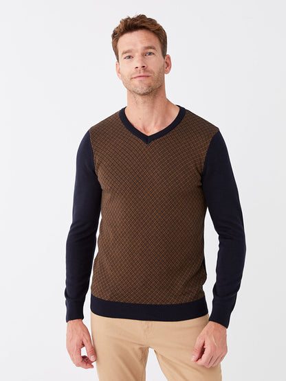 V-Neck Long Sleeve Men's Knitwear Sweater