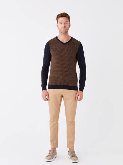 V-Neck Long Sleeve Men's Knitwear Sweater