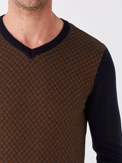 V-Neck Long Sleeve Men's Knitwear Sweater