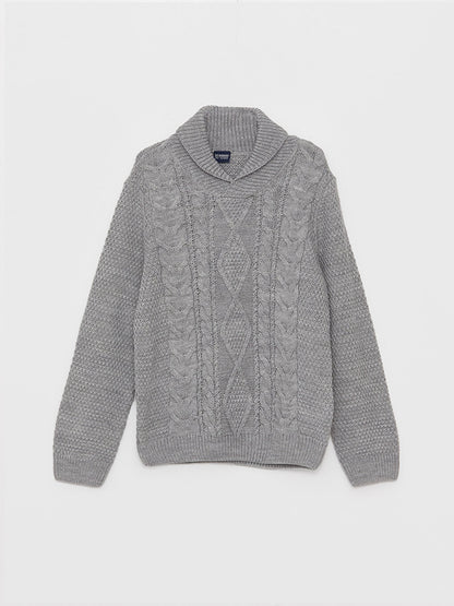 Shawl Collar Self-Patterned Boy's Knitwear Sweater